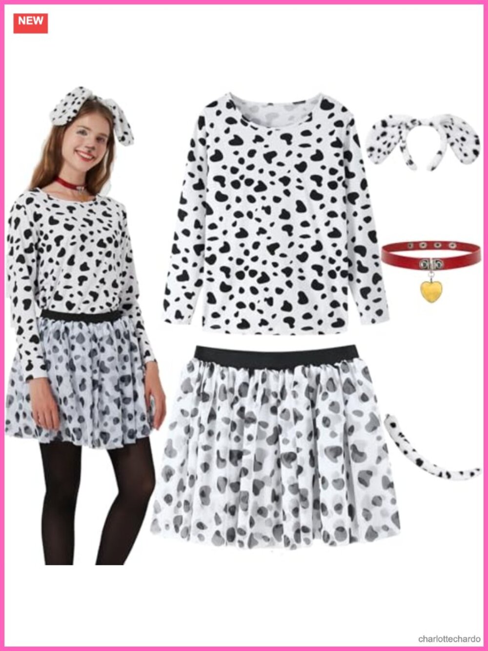 Dalmatian Costume Women Halloween Shirt Tutu Headband Accessories